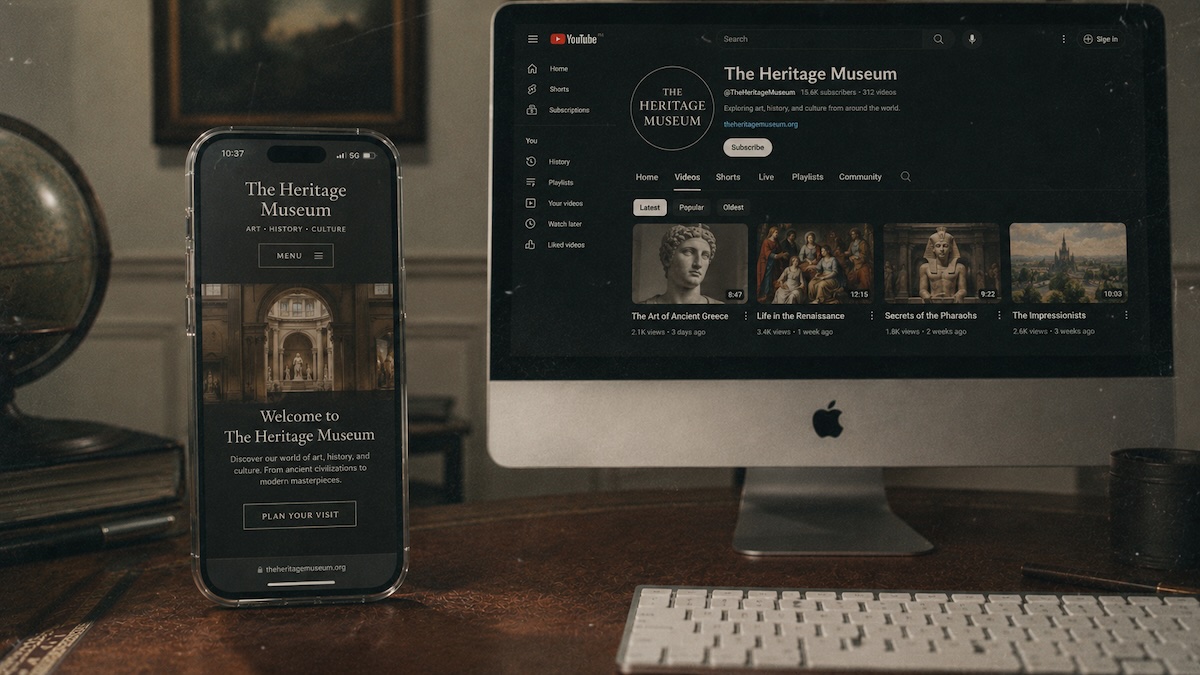 Smartphone displaying a heritage site at sunset